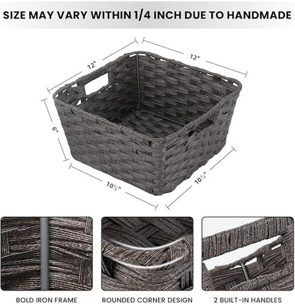 Onlytak Wicker Storage Baskets, Baskets for Shelves, Toilet Paper, Woven Storage Baskets for Organizing, Dark Grey, 12" x 12" x 6", 2-Pack