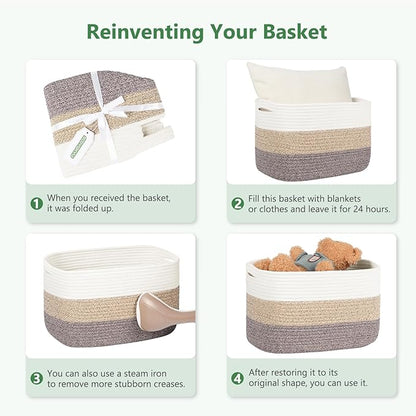 ECDYQXVU Cotton Rope Storage Basket, 15x10x9 Inches, Woven Basket for Shelves, Clothes, Towels, Books, and Laundry, White (2 Pack)