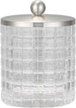 Clear transparent Apothecary Etched Geometric Grid Glass Jar W/Satin Nickel Metal Lid Cover for Bathroom Organization, Cotton Balls, Q Tips, and Small Accessories, Bathroom Storage
