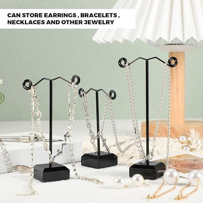 Macarrie 18 Pcs Metal Earring Holder T Bar Earring Display Stand Organizer Countertop Hanger Hanging Jewelry Towers with Acrylic Base(Black)
