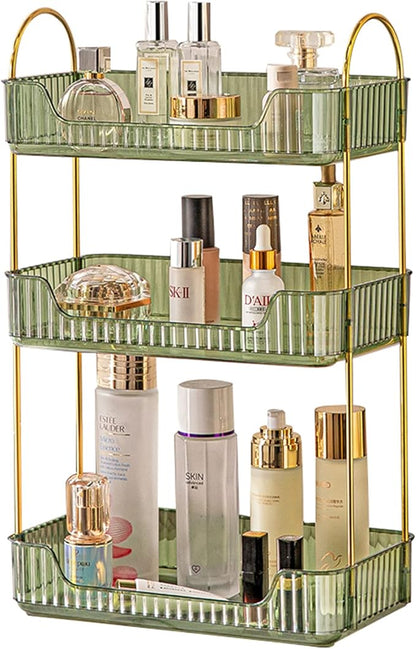 shuang qing 3 Tier Bathroom Counter Organizer Countertop Storage, Cosmetics Skincare Shelf Organizer, Makeup Organizer Perfume for Dresser Vanity Tray, Spice Rack Organizer for Kitchen - Green