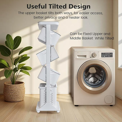 BAOKALER 4-Tier Laundry Hamper Sorter, Vertical Rolling Laundry Baskets with Wheels Removable, Stackable Laundry Cart Organizer and Storage for Small Space, Dorm, Closet, Bathroom