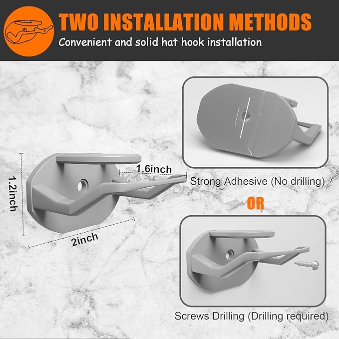 Niunuerga 24 Pack Adhesive Hat Hooks for Wall, Strong Hat Rack for Baseball Caps, Minimalist Hat Organizer Display for Home Decor, Hat Hold Hanger for Wall, Door, Closet, No Drilling (Grey)