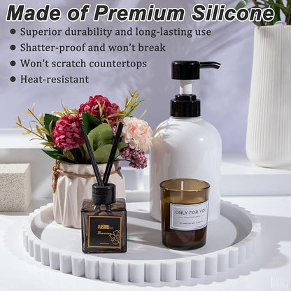 HighHerz Silicone Bathroom Countertop and Vanity Tray-10 Inch Round Silicone Bathroom Tray, Modern Bathroom Decor, Coffee Table Decor, Decorative Tray for Candle, Perfume, Plants (White)