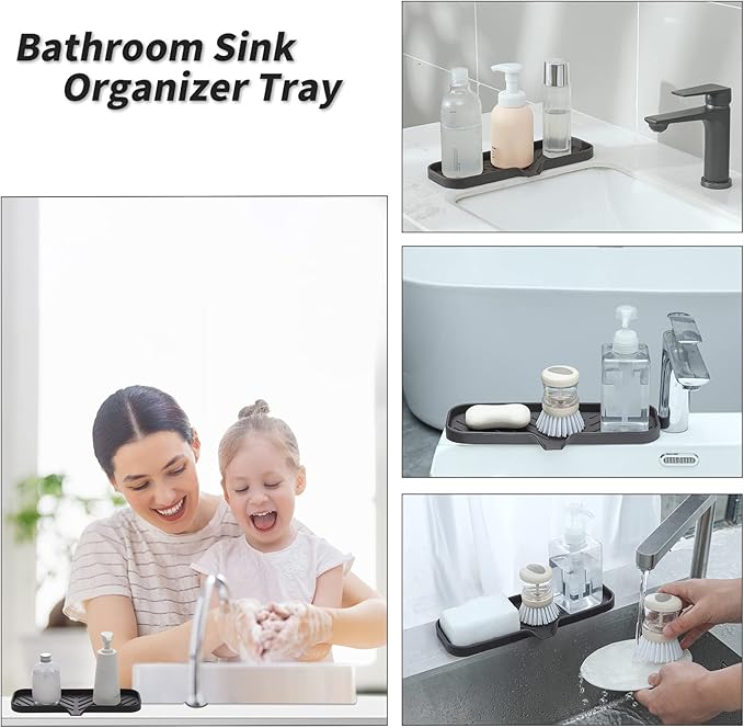 MicoYang Silicone Bathroom Soap Dishes with Drain Spout-Bathroom and Kitchen Sink Organizer,Sponge Holder,Dish Soap Tray,Perfect for Dispenser,Scrubber,Bottle,Cup on Sink or Counter-Coffee 12"×4"