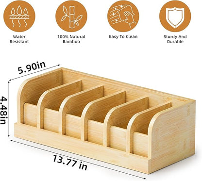 MinBoo Bamboo Belt Organizer Box,6 Grids Belt Rack, Belt Organizer for Closet and Drawer, Belt Storage Organizer and Displayer, Belt Organizer for Men Women (Natural Bamboo)