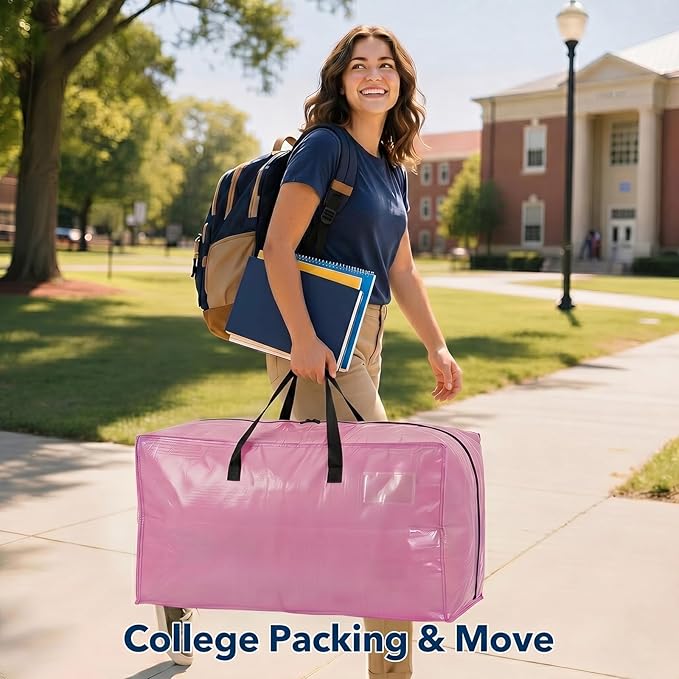 Moving Bags Heavy Duty,Extra Large Moving Bags for Travel/College Packing/Storage/Organization/Seasonal Clothes & Bedding Storage,Moving Supplies Bins,Compatible with Ikea Frakta Cart (Pink,6Pcs)