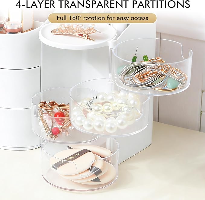 Makeup Organizer Countertop with Drawers, Make up Organizers for Vanity, Skincare Jewelry Earring Organizers, Cosmetic Display Cases Makeup Storage for Bedroom & Bathroom, Ideal Gifts for Women(White)