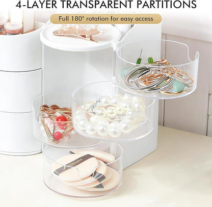 Makeup Organizer Countertop with Drawers, Make up Organizers for Vanity, Skincare Jewelry Earring Organizers, Cosmetic Display Cases Makeup Storage for Bedroom & Bathroom, Ideal Gifts for Women(White)