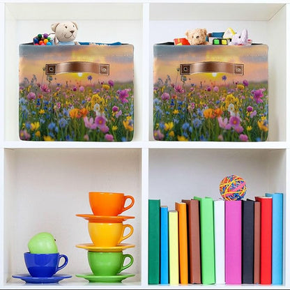 Large Storage Basket Beautiful Sunset Storage Bin Cube Canvas Fabric Organizer Handles Collapsible for Clothes Toys Bedroom Decorative