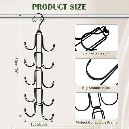 Hat Organizer for Closet, Collapsible Metal Caps Rack with 10 Large Hooks, Holds Up to 40 Baseball Caps, Rotatable Space Saving Hat Hanger for Closet Organizers and Storage, Black