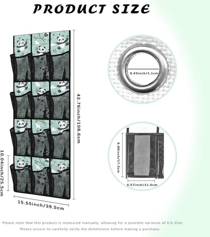 Panda Over The Door Closet Organizer 12 Pockets Wall Hanging Storage for Kids Room Space Saving Cute Over The Door Shoe Organizer Mesh Fabric Shoe Holder Hanger