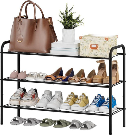 viewcare Shoe Rack for Closet, 3-Tier Long Shoe Rack for Entryway & Garage, Sturdy Metal Construction, Shoe Organizer Holds 8-12 Pairs