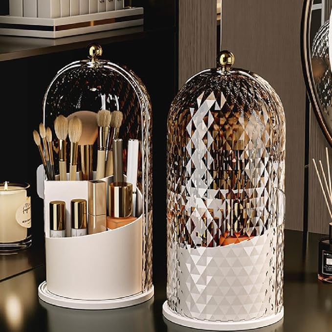 Concealed Toothbrush Holder,Toothbrush Holders with Sliding Lid, Rotating 3 Slots Bathroom Organizer Countertop,Waterproof Dustproof Beauty Brushes Storage,Cosmetics Display Case for Vanity Bathroom