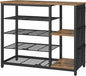 YATINEY Industrial 5-Tier Shoe Rack, Metal Shoe Storage Organizer with Side Oxford Pocket, Entryway Heavy Duty Shoe Shelf for Small Spaces, Entryway, Hallway, Rustic Brown and Black SS84BR