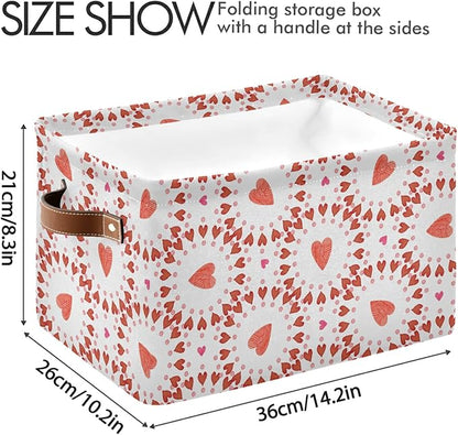 Bolaz Large Storage Basket Hearts Circle Foldable Storage Box Organizer Bins with Handles for Bedroom Home Office