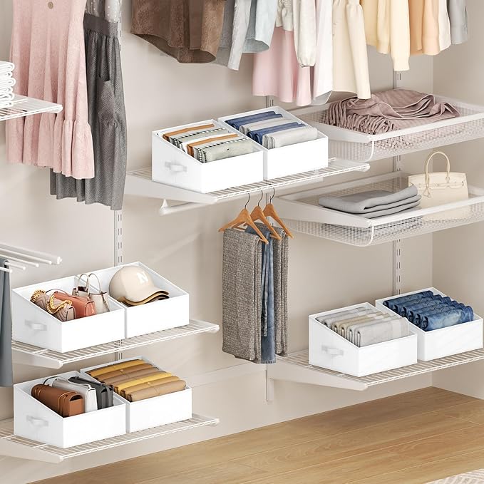 DIMJ Closet Storage Bins 12 Pack - Fabric Storage Baskets for Shelves, Collapsible Clothes Organizer with Handles, Trapezoid Shelf Organization Storage Cubes for Purse, Toys, Books, Towel, Clothes