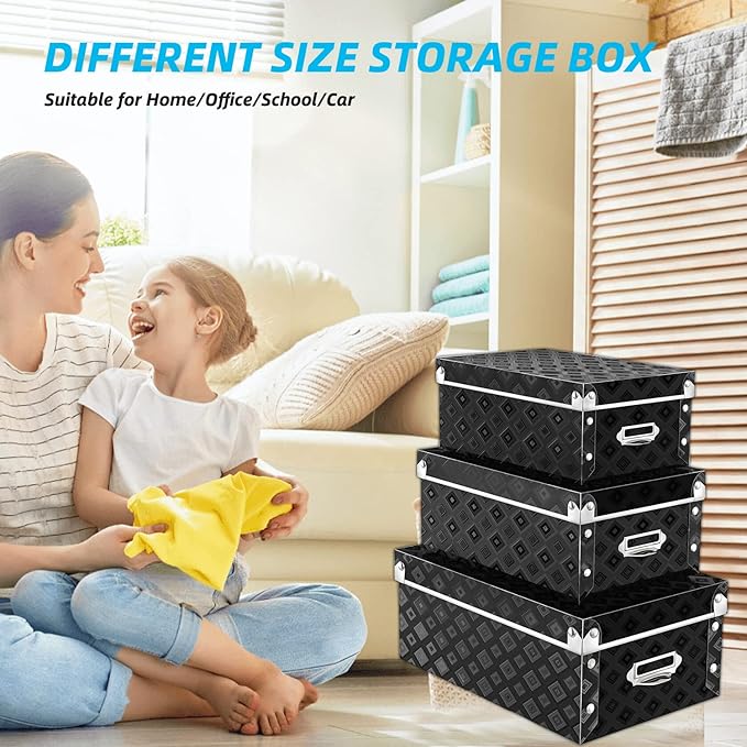 XUCHUN Decorative Storage Box with lids,3 in 1 Set,Plastic,Waterproof Storage Bins for Shoes,Clothes,Office