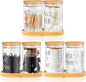 Tessco for you 6 Pcs Cotton Ball Holder Apothecary Jars with Lids Glass 3 Pcs Bamboo Tray Oval Plate Bathroom Decor Clear Cotton Ball Holder Bathroom Organizer Countertop Storage Containers