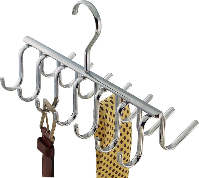 iDesign Axis Metal Hanger, Hanging Closet Organization Storage Holder, Men's Ties, Women's Shawls, Pashminas, Scarves, Clothing, Accessories, 14 Hooks, Tie and Belt Rack