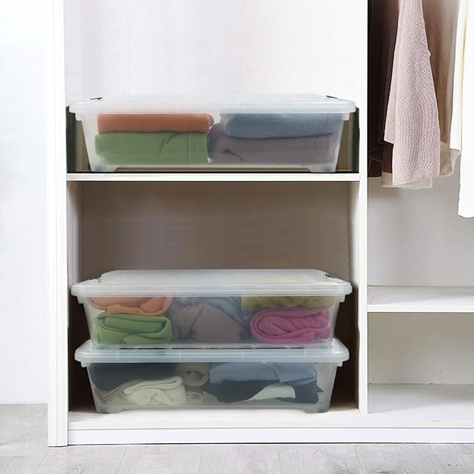 3-Pack Plastic Under bed Storage Box, Clear Latch Bin with Lid, 40 Quart