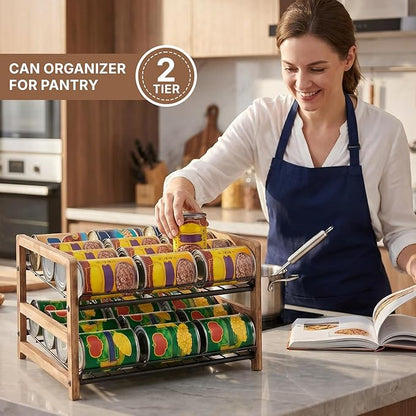 DGWJSU Can Organizer for Pantry 2-Tier, Can Storage Organizer Pantry, Soda Can Organizer, Holds up to 24 Cans Holders for Pantry, Cabinet, Countertop, Carbonized Brown
