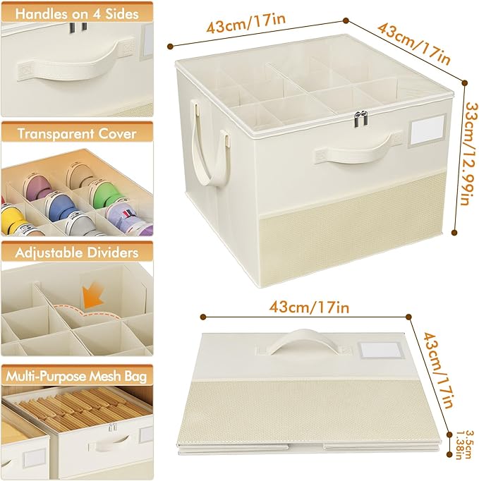 NestOrganix 2 Pack Shoe Organizer for Closet, Large Shoe Box Storage Containers, Foldable Shoe Storage Organizer Box Bin with Adjustable Dividers and Clear Cover, Space Saving Shoes Holder, Beige