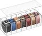 YUNEASELF Belt Organizer - Acrylic Belt Storage Holder for Closet with Dust Cover Lid - 7 Compartments Clear Display Case for Tie and Bow Tie