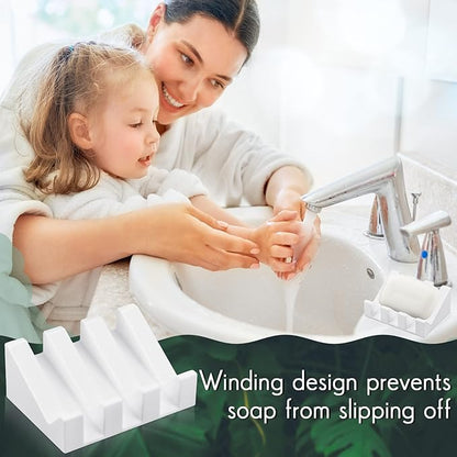 Cunhill 3 Pieces Silicone Soap Dish Self Draining Soap Dish Shower Waterfall Bar Soap Holder Tray with Drain Soap Saver for Kitchen Bathroom Accessories (Light Gray,Bright White,Black)