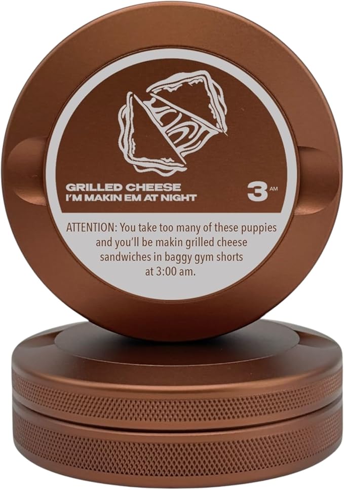 Grilled Cheese | Metal Container for Zyn, Premium Aluminum Can & Rugged Pouch Holder | Extra Capacity, Knurled Grip & Used Pouch Storage | EDC (Copper)