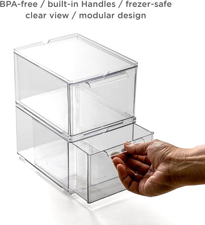 BINO | Clear Stackable Storage Drawers, Medium - 2 Pack | Clear Storage Drawers with Built-In Handles | Durable Plastic Organizer Drawer | Modular Stackable Drawer Acrylic Organizer