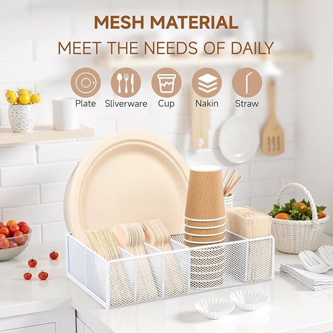 Utensil Caddy for Party - Paper Plate Holder,Utensil Silverware Caddy Utensil Holder Paper plate Organizer with 6 Compartments for Party, Camping, Picnic