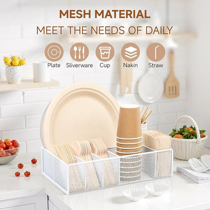 Utensil Caddy for Party - Paper Plate Holder,Utensil Silverware Caddy Utensil Holder Paper plate Organizer with 6 Compartments for Party, Camping, Picnic