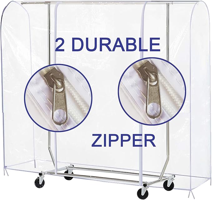 Ruibo Clear Garment Rack Cover for Clothes Rack Cover with 2 Durable Zipper/Clothing Waterproof, Dustproof Protector (S:47.2x20x60 inch)