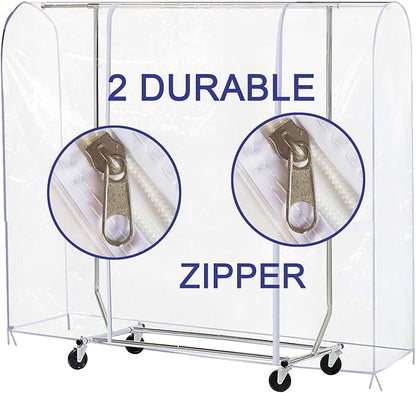 Ruibo Clear Garment Rack Cover Dustproof Clothes Rack Cover with 2 Durable Zipper/Clothing Waterproof Protector (L:71x20x60 inch)