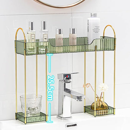 Makeup Organizer for Vanity,2-Tier Bathroom Sink Organizers Shelf Over Faucet Countertop Organizer Rack with Green Plastic Trays,n-Shaped Sink Storage for Bathroom Dresser