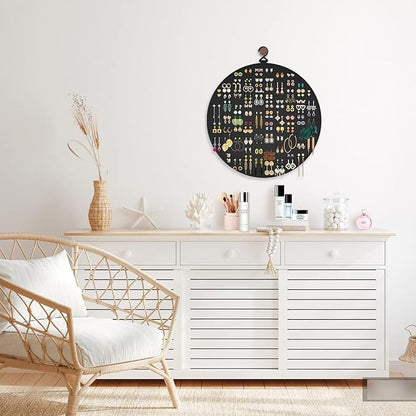 Earring Organizer, Hanging Earring Holder Holds Up to 128 Pairs, Stud Earring Organizer Storage, Round Earring Display Earring Holder Organizer for Women Girls-Black A