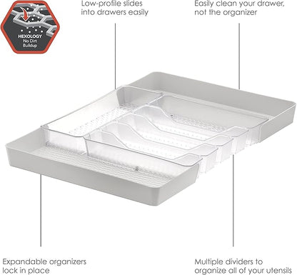 Spectrum Diversified Hexa Expandable Divided Drawer Organizer Tray Modern Kitchen Cutlery, Utensil, Silverware Holder, Cabinet Storage, 13 x 16, Clear Frost/Stone Gray (Pack of 2)
