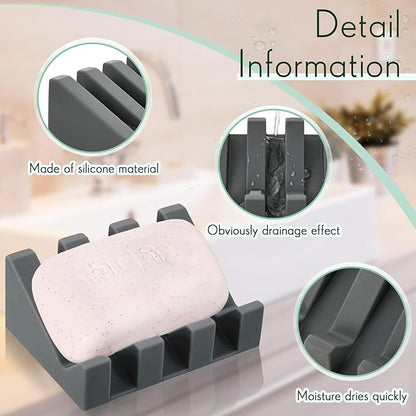 Cunhill 2 Pieces Silicone Soap Dish Self Draining Soap Dish Shower Waterfall Bar Soap Holder Tray with Drain Soap Saver for Kitchen Bathroom Accessories (Dark Grey,Light Green)