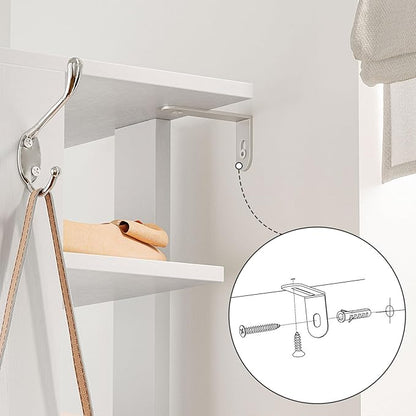 HOOBRO Vertical Shoe Rack, 8 Tier Wooden Shoe Storage Organizer with Hooks, Narrow Shoe Tower for 16 Pairs, Space Saving, for Entryway, Living Room, Bedroom, White WT750XJ01