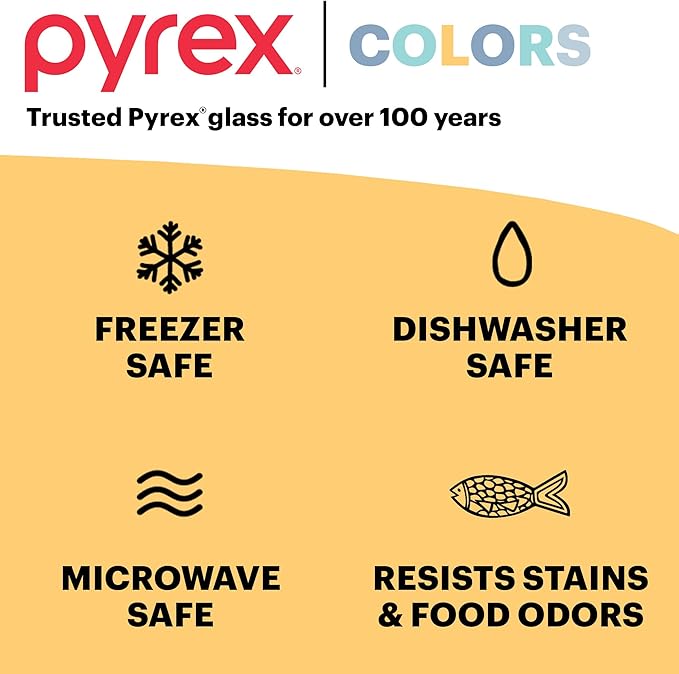 Pyrex Colors Tinted (12-PC Full Set) Small/Medium/Large Food Storage Container Set, Snug Fit Non-Toxic Plastic BPA-Free Lids, Freezer Dishwasher Microwave Safe, 3 Cup, 6 Cup & 11 Cup