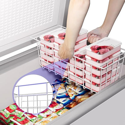 Slideep Chest Freezer Organizer Bins 16.5 Inch, Deep Upright Freezer Baskets Metal Wire Storage Container for Kitchen, White, Set of 2