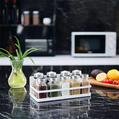 Magnetic Spice Rack, Strong Magnetic Shelf with 2 Removable Hooks, Perfect Space Saver for Small Kitchen/Apartment, Awesome Metal Cabinet for Holding Spices, Jars, Salt, Beverage(White)