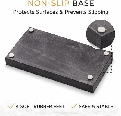 Natural Black Marble Tray for Bathroom | Kitchen | Vanity | Desktop, Stone Organizer for Coffee Table, Dresser, Nightstand, Candles, Soap, Towel, Plant, Jewelry (12" x 8"), Rectangular