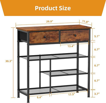 Snughome Shoe Rack for Entryway, 4 Tier Shoe Organizer with 2 Non-Woven Drawers, Shoe Storage Shelves with Sturdy Wooden Top and Metal Shelves, Shoe Stand for Closet