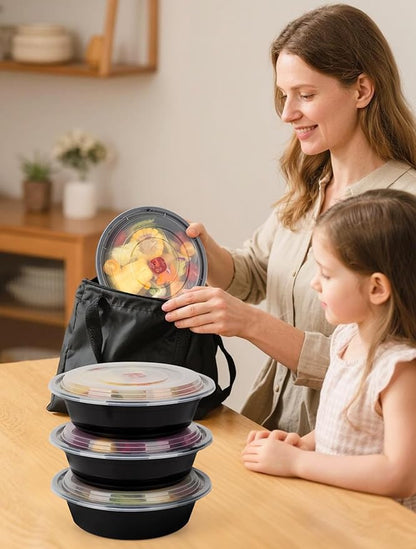 UMT Plastar 32 oz Round Meal Prep Bowls with Lids, 50 Pack BPA-Free To Go Food Containers, Microwave Freezer Dishwasher Safe, Round Food Storage Containers for Meal Prep Takeout