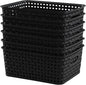 6 Pack Plastic Pantry Weave Storage Basket Bin, Black