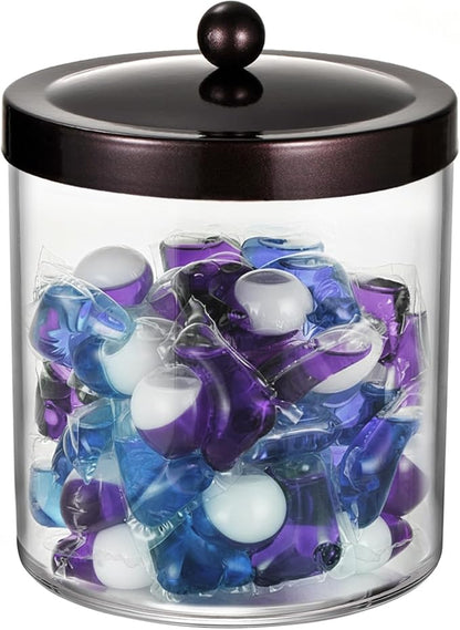 Amolliar 50 Oz Apothecary Jar - Clear Container with Stainless Steel Lid, Plastic Jar for Laundry Room Organization & Pods Storage, Bathroom Vanity Organizer, Kitchen Countertop Cantainer (Bronze)