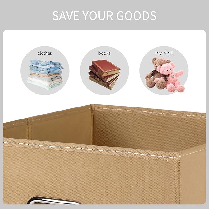 Black Fabric Cubby Storage Bins,13x13x13 Inches ,Cube Organizer Bin Foldable Storage Boxes with Dual Handles Fabric Organizer Box and collapsible Storage basket,Set of 3 ,Khaki