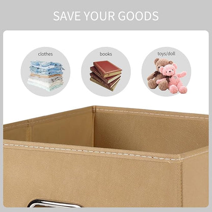 Black Fabric Cubby Storage Bins,13x13x13 Inches ,Cube Organizer Bin Foldable Storage Boxes with Dual Handles Fabric Organizer Box and collapsible Storage basket,Set of 3 ,Khaki